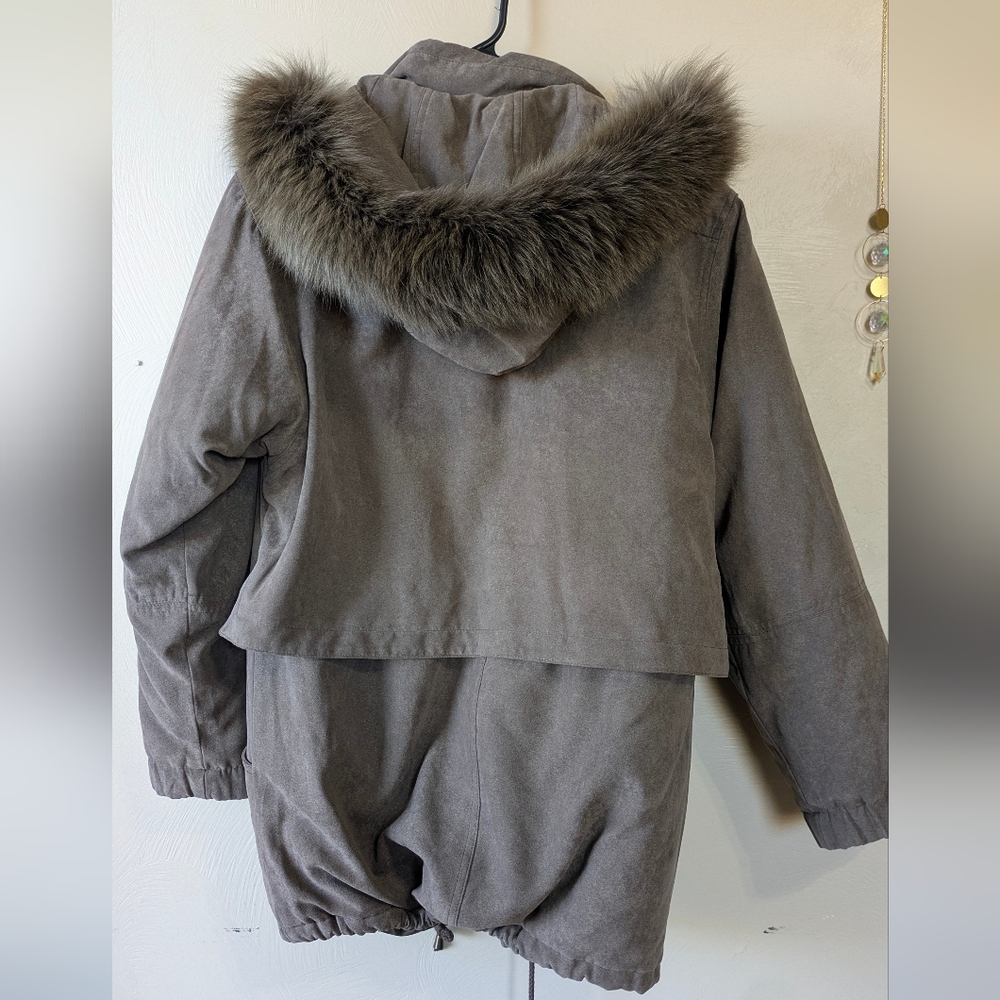 BROMLEY SPORT Coat, Fox Fur Trim, Brown, Size S, Made In Egypt, Soft!